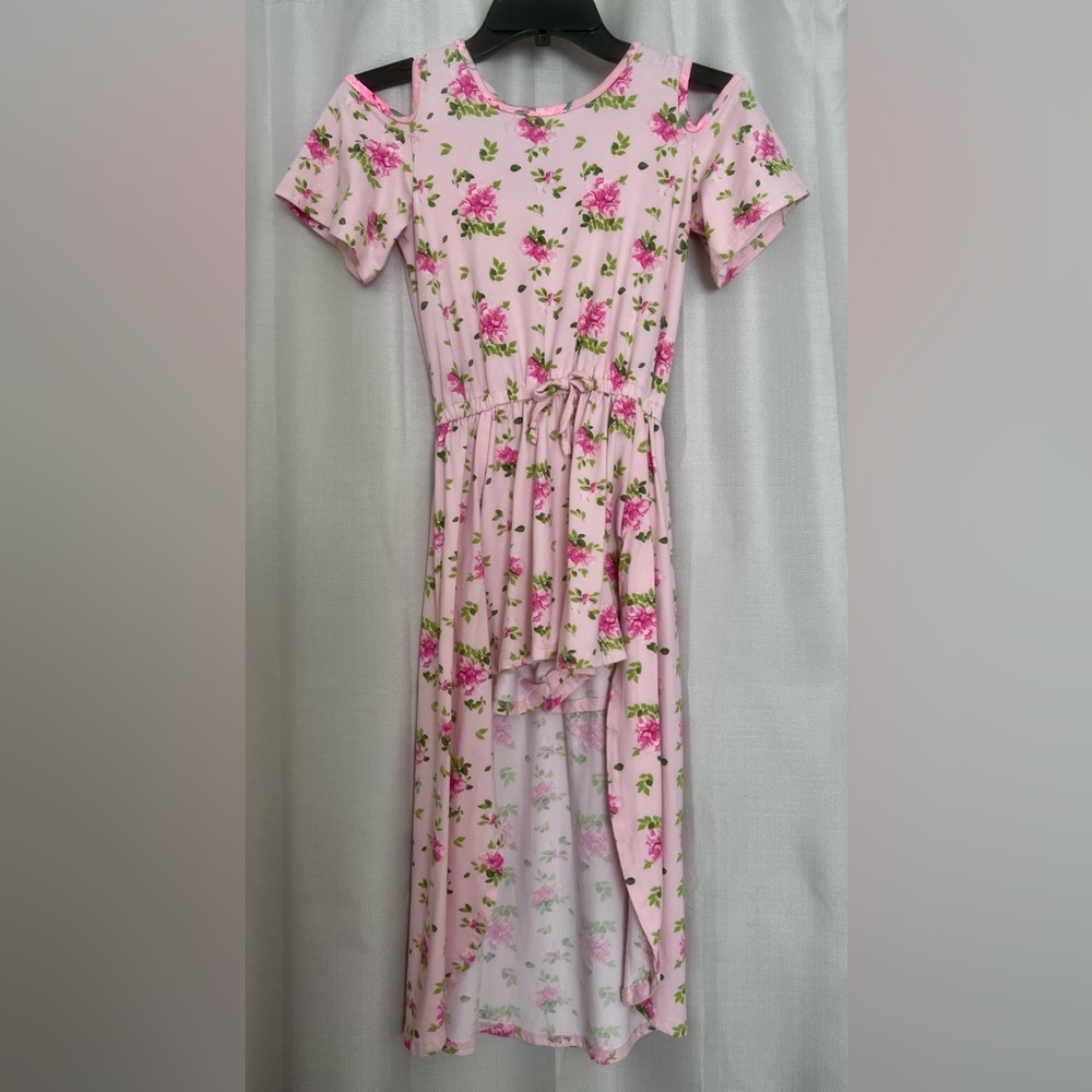 btween Pink Floral Girls Cold Shoulder Romper Size 10